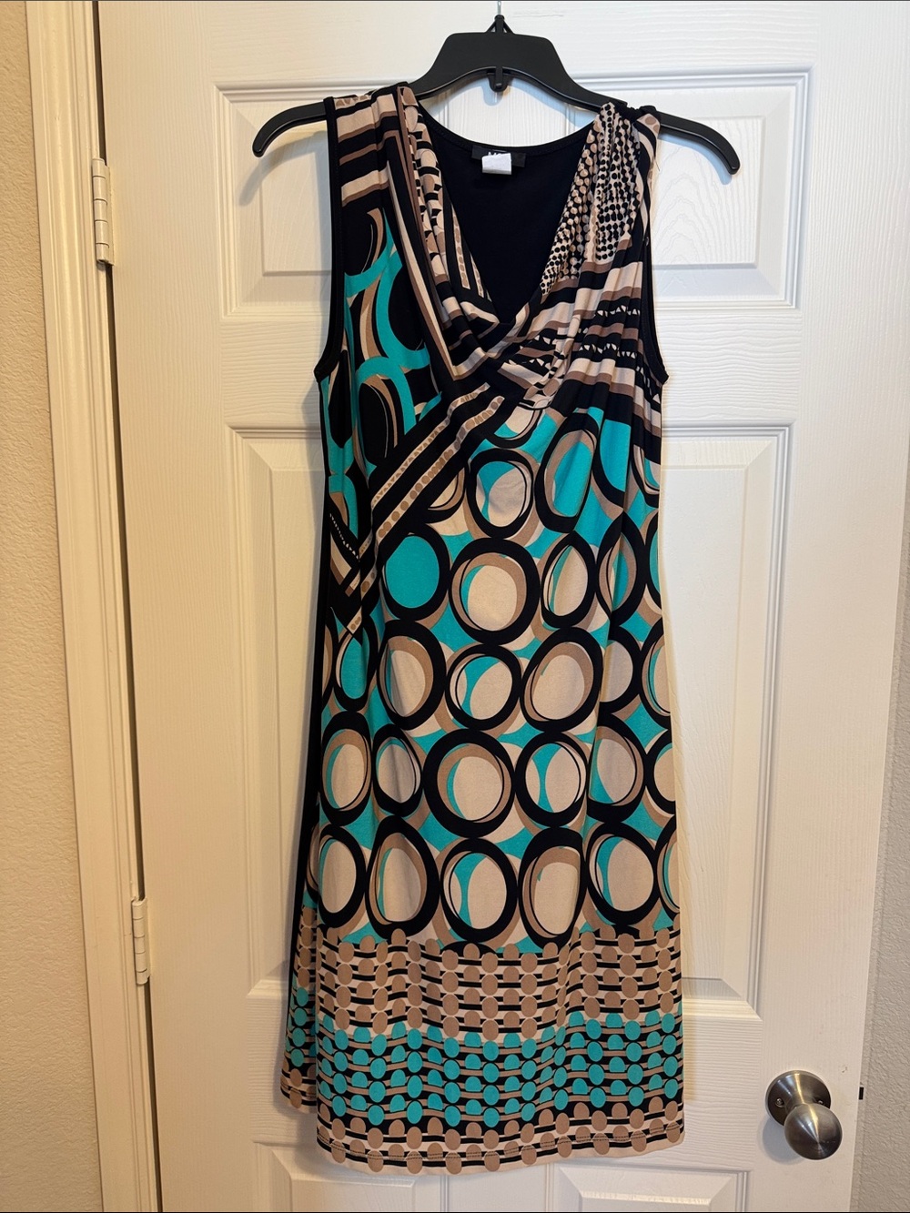 MSK Sleeveless Midi Dress in Teal, Tan and Black